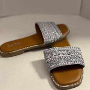 Nicole Miller New York Silver Woven Slide Sandals Women’s 7.5